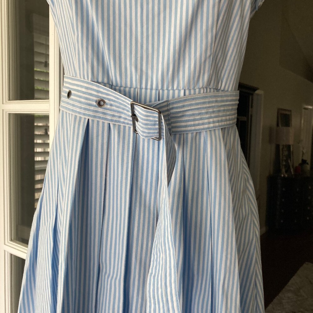a new day Blue White Striped Sleeveless Belted Midi Dress  6 - Picture 5 of 15